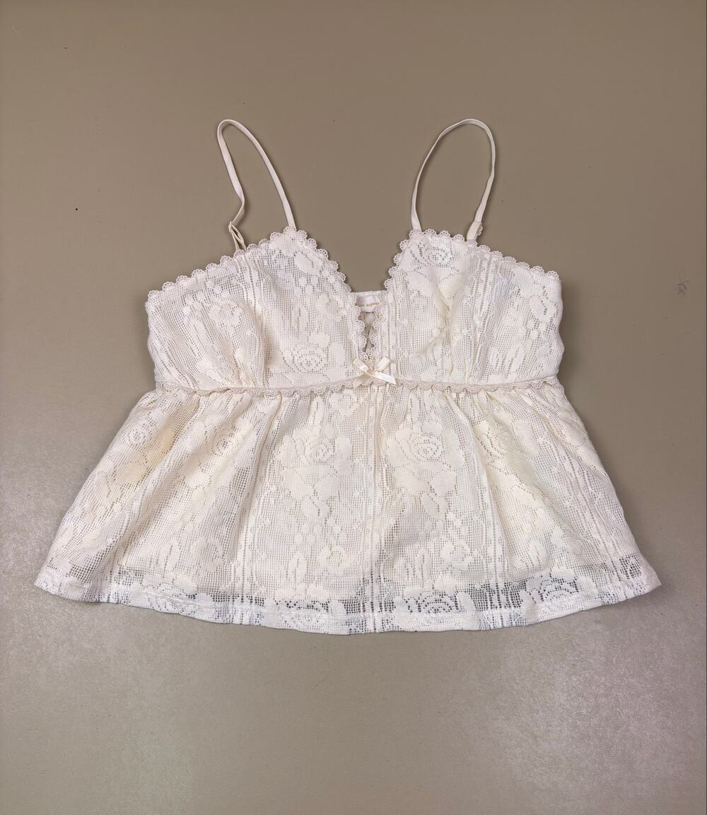 White Lace Babydoll Cami Top Women’s Medium Spaghetti Strap Monteau NWT